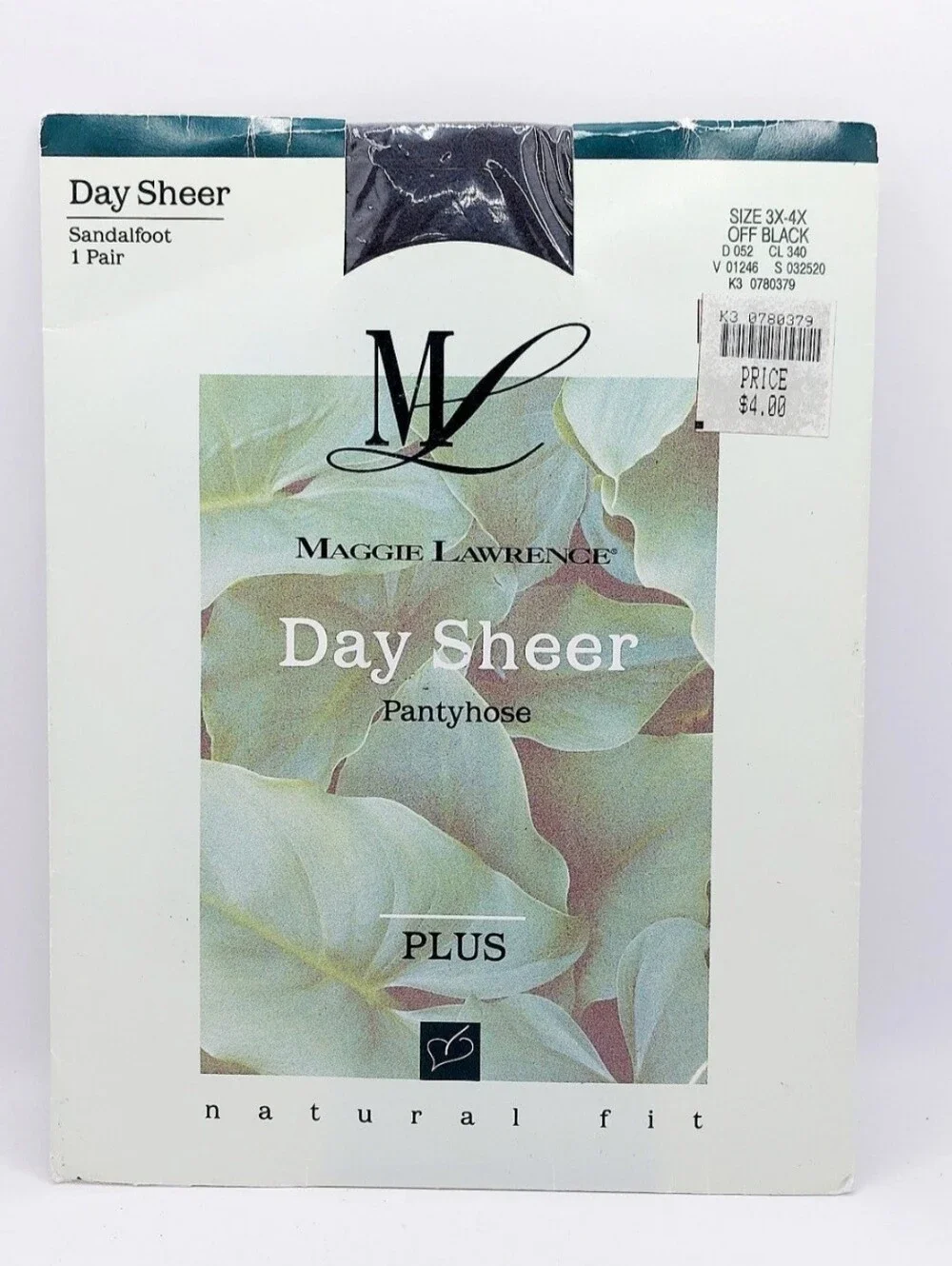 Maggie Lawrence Day Sheer Plus Pantyhose 3X-4X Off Black Sandalfoot NIP